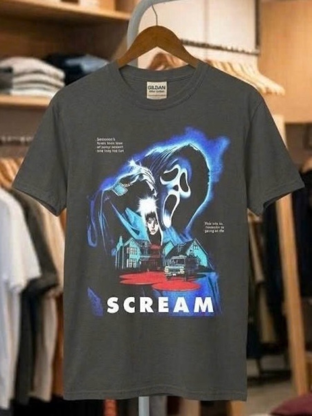 Vintage Scream Horror Movie Graphic Tee Ghostface 90s Film Dark Heather T-Shirt